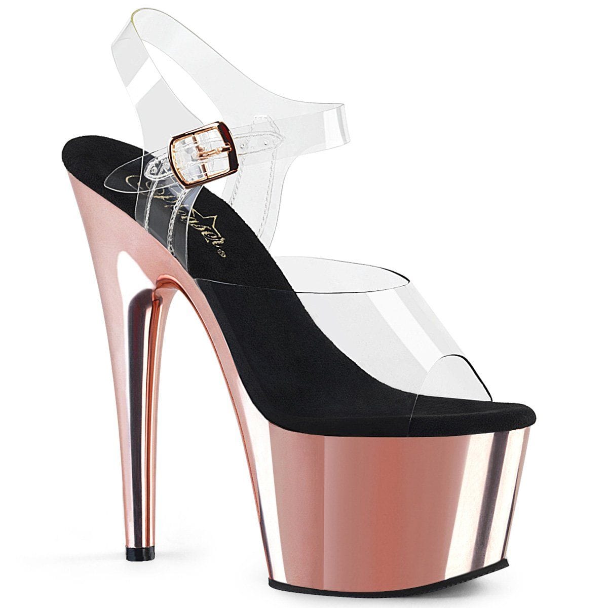 ADORE-708 Clear/Rose Gold Chrome Platform Sandal Pleaser