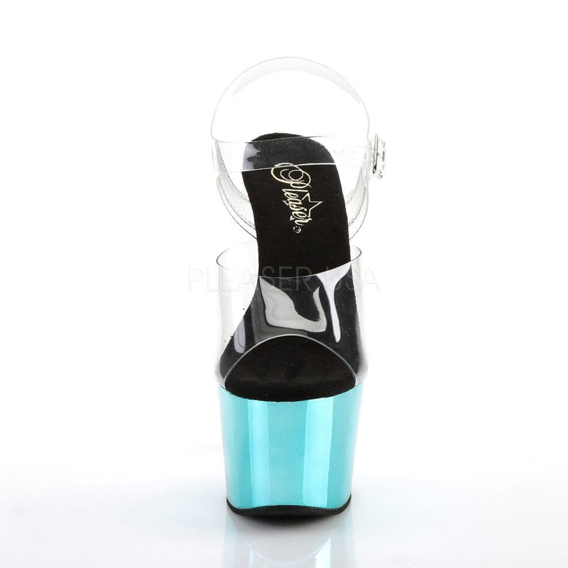 ADORE-708 Clear/Turquoise Chrome Platform Sandal Platform Sandal Pleaser US Size (Women's): 5