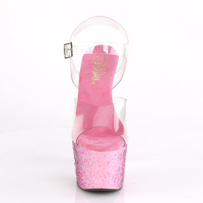 ADORE-708CF Clear/Pink Confetti Platform Sandal Pleaser