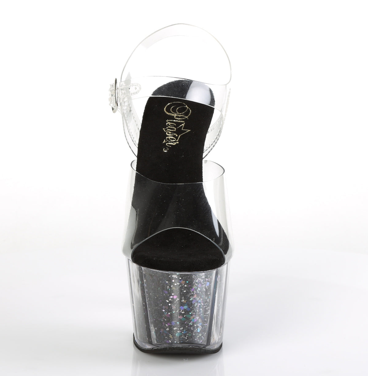ADORE-708CG Clear/Black Confetti Glitter Platform Sandal Pleaser