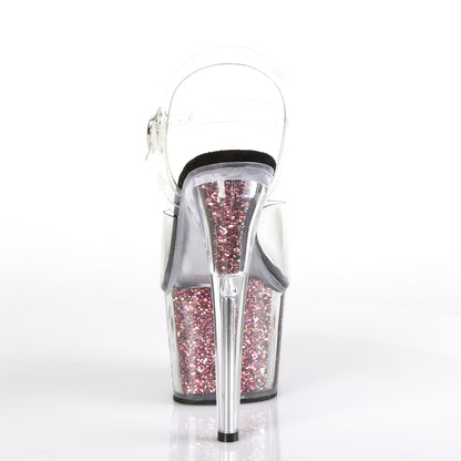 ADORE-708CG Clear/Pink Confetti Glitter Platform Sandal Pleaser