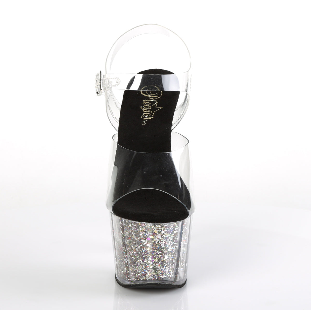 ADORE-708CG Clear/Silver Confetti Glitter Platform Sandal Pleaser