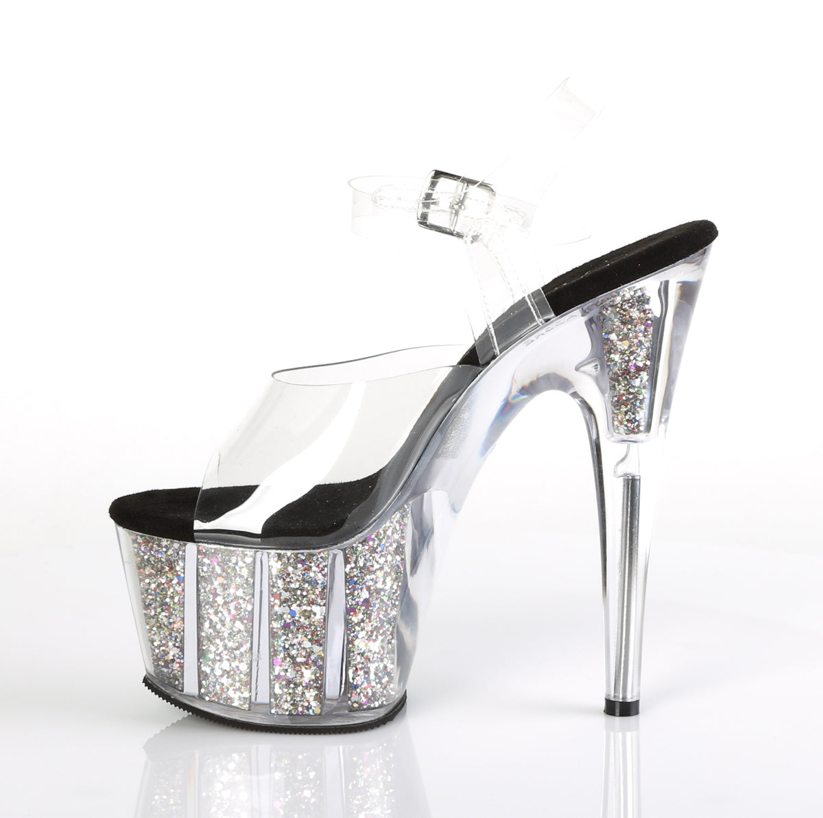 ADORE-708CG Clear/Silver Confetti Glitter Platform Sandal Pleaser