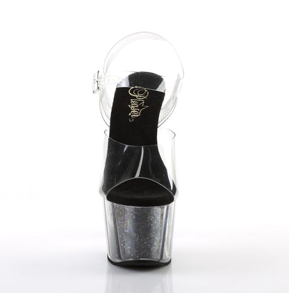 ADORE-708G Clear/Black Glitter Inserts Platform Sandal Pleaser