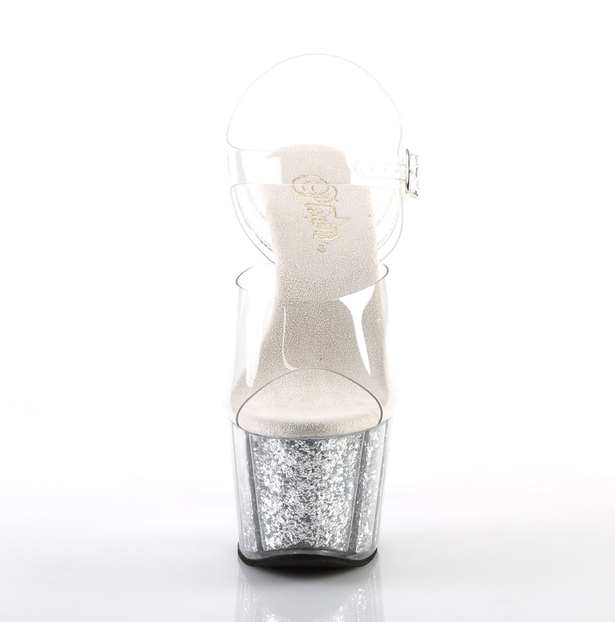 ADORE-708G Clear/Silver Glitter Inserts Platform Sandal Pleaser