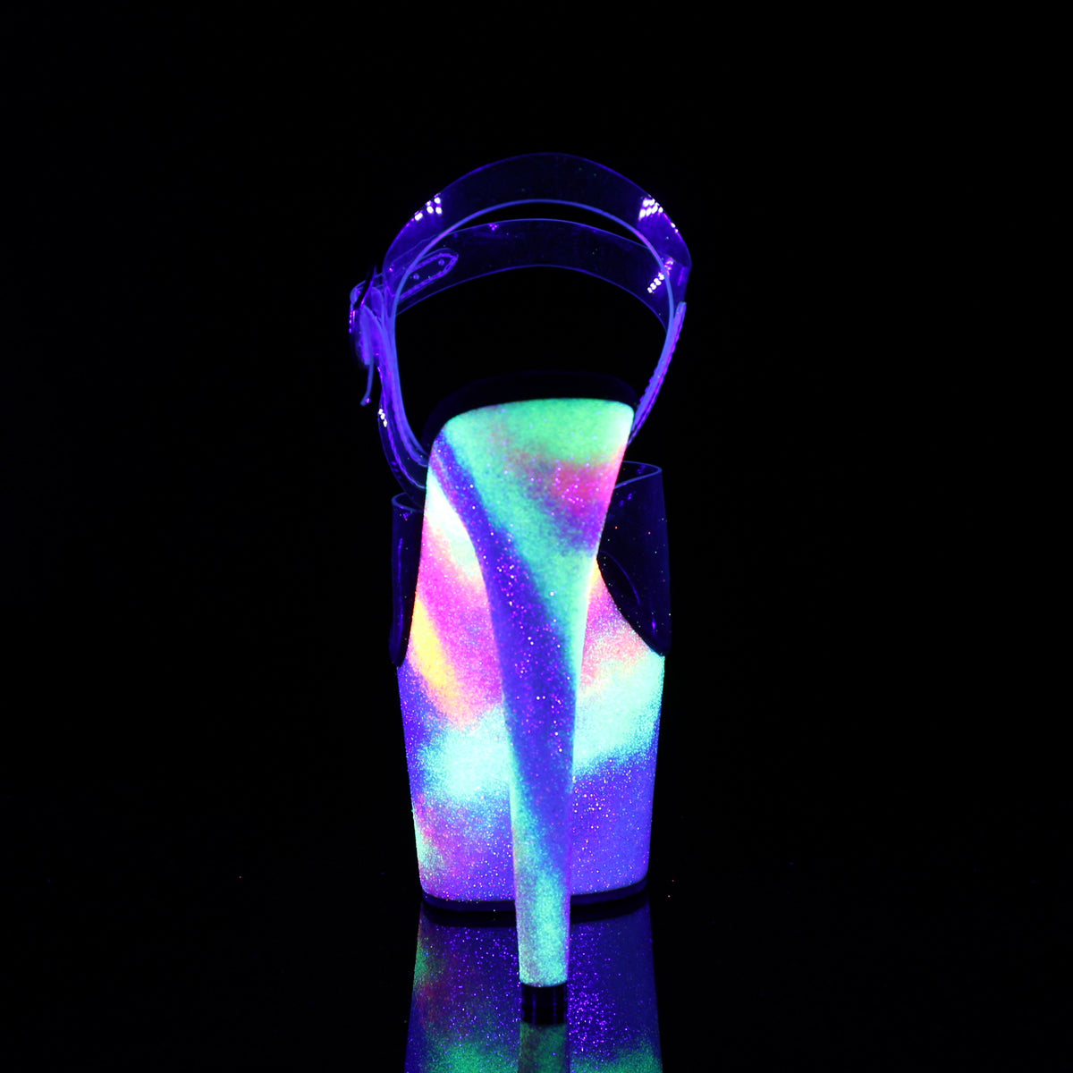 ADORE-708GXY Clear/Neon Galaxy Glitter Platform Sandal Pleaser