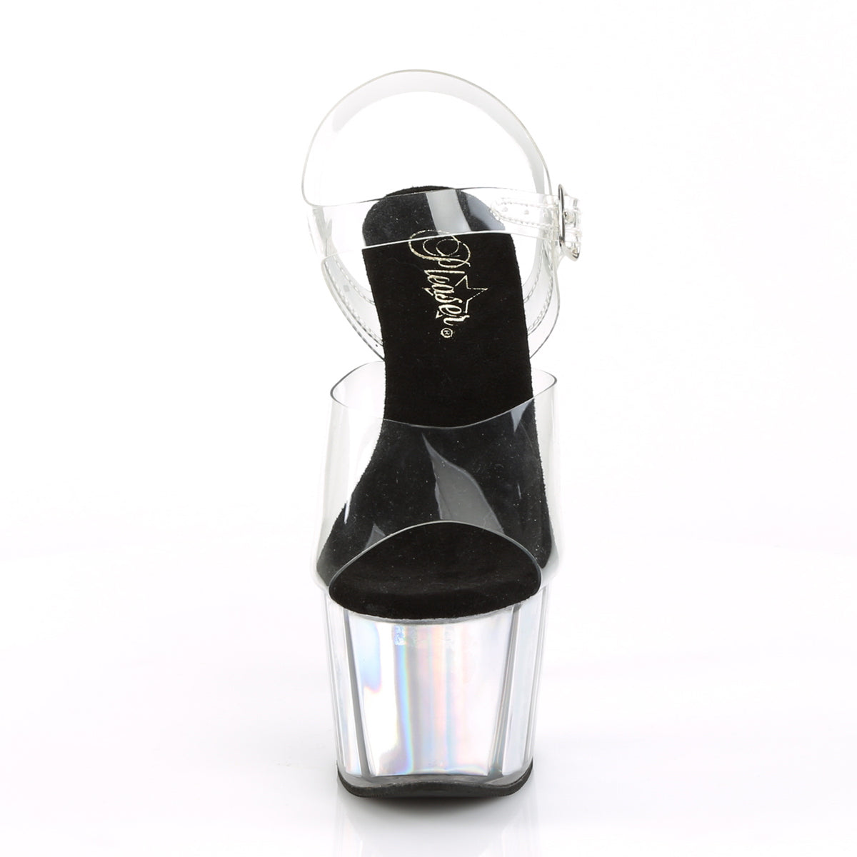 ADORE-708HGI Clear/Silver Hologram Inserts Platform Sandal Pleaser