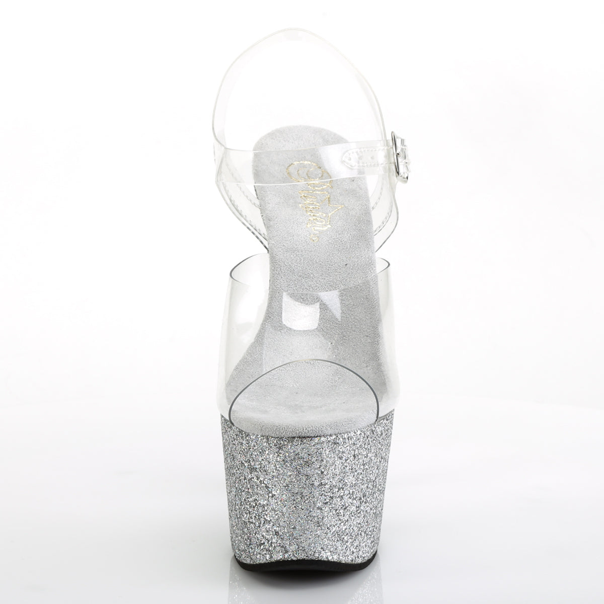 ADORE-708HMG Clear/Silver Multi Glitter Platform Sandal Pleaser