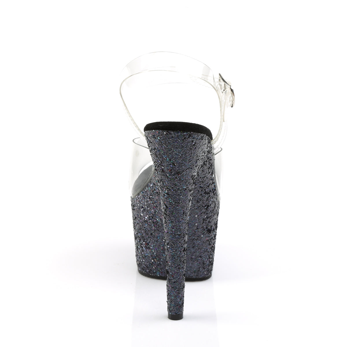 ADORE-708LG Clear/Black Holo Glitter Platform Sandal Pleaser