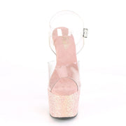 ADORE-708LG Clear/Dusty Blush Glitter Platform Sandal Pleaser US Size (Women's): 5