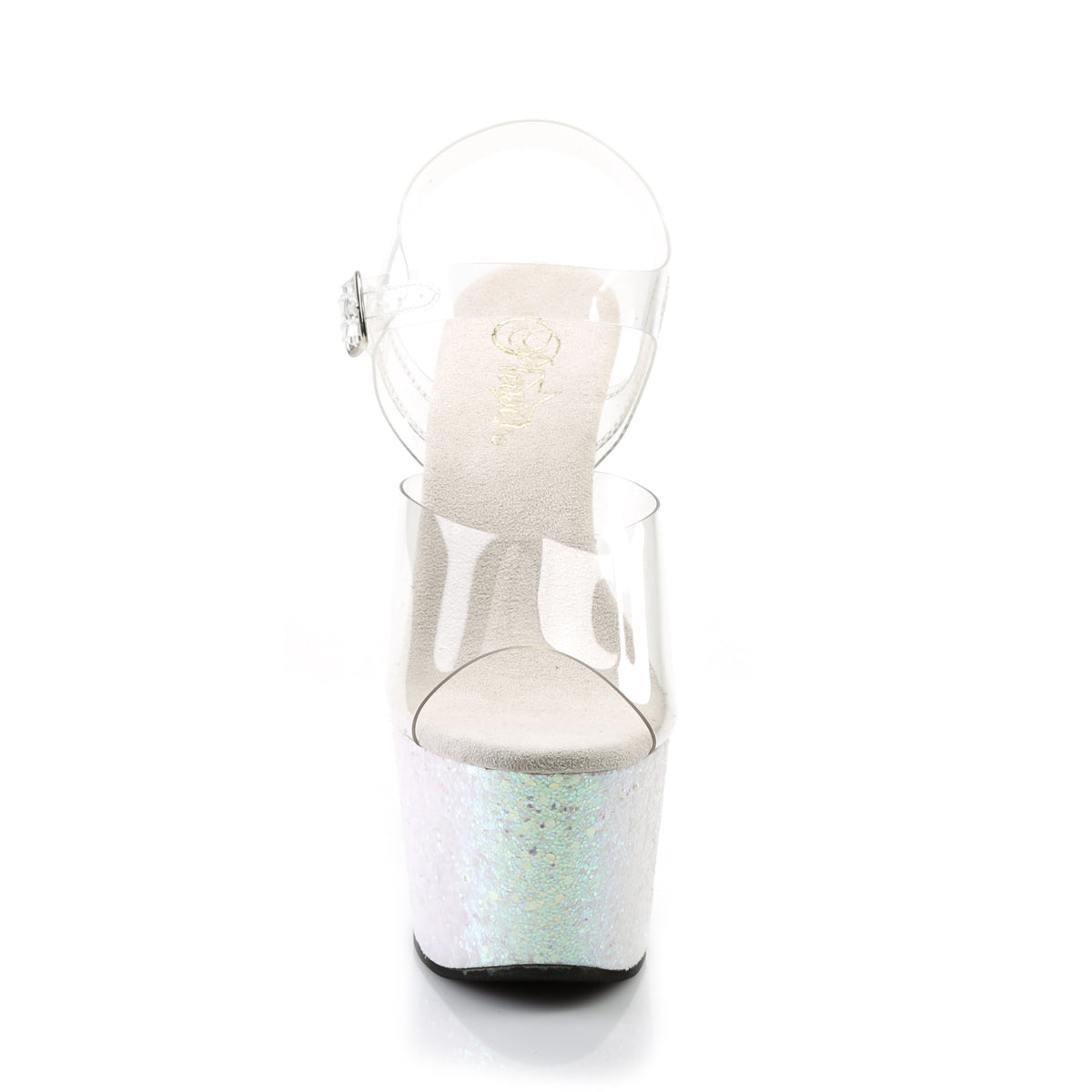 ADORE-708LG Clear/Opal Multi Glitter Platform Sandal Pleaser