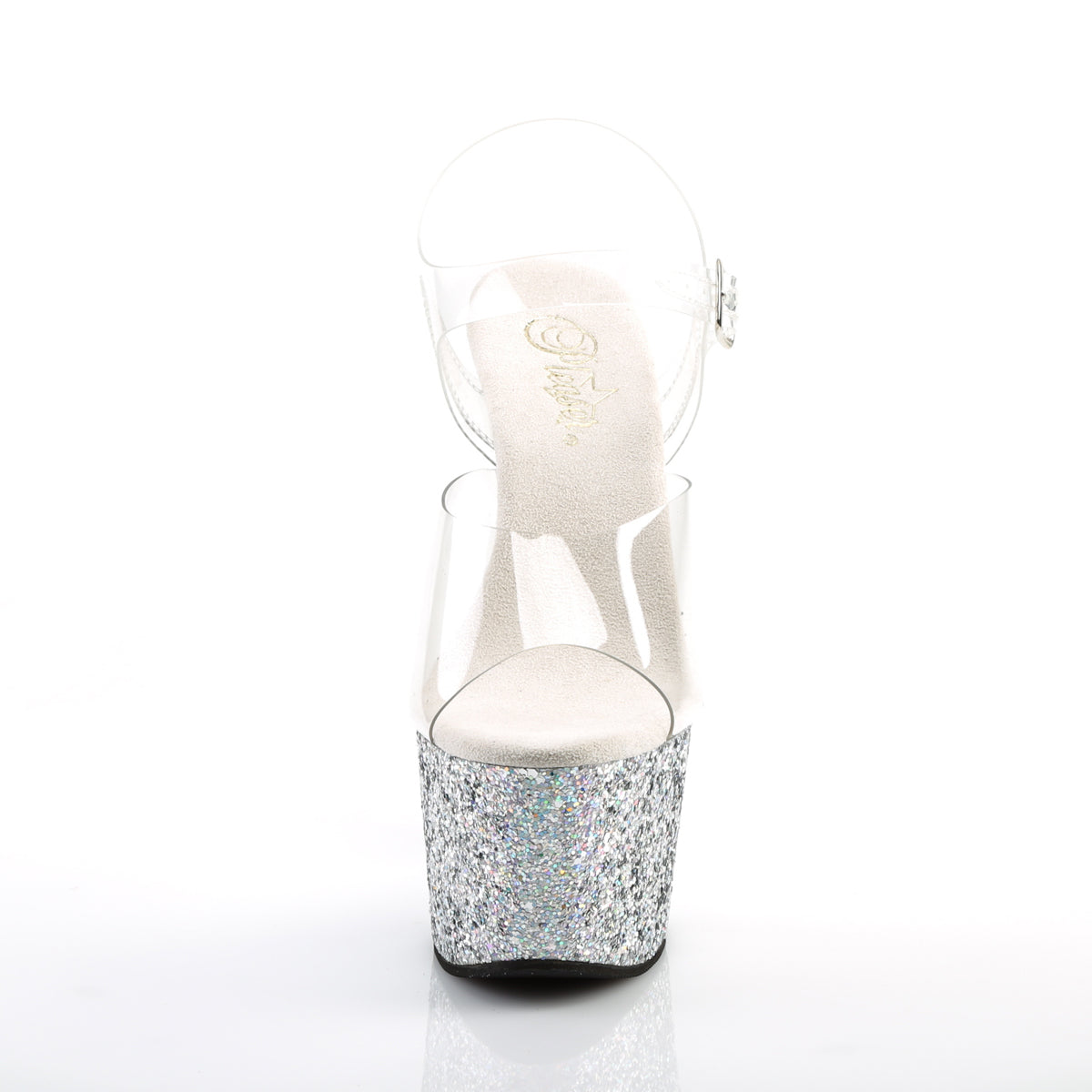ADORE-708LG Clear/Silver Multi Glitter Platform Sandal Pleaser