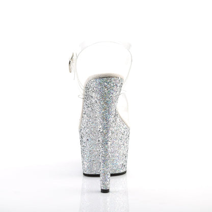 ADORE-708LG Clear/Silver Multi Glitter Platform Sandal Pleaser