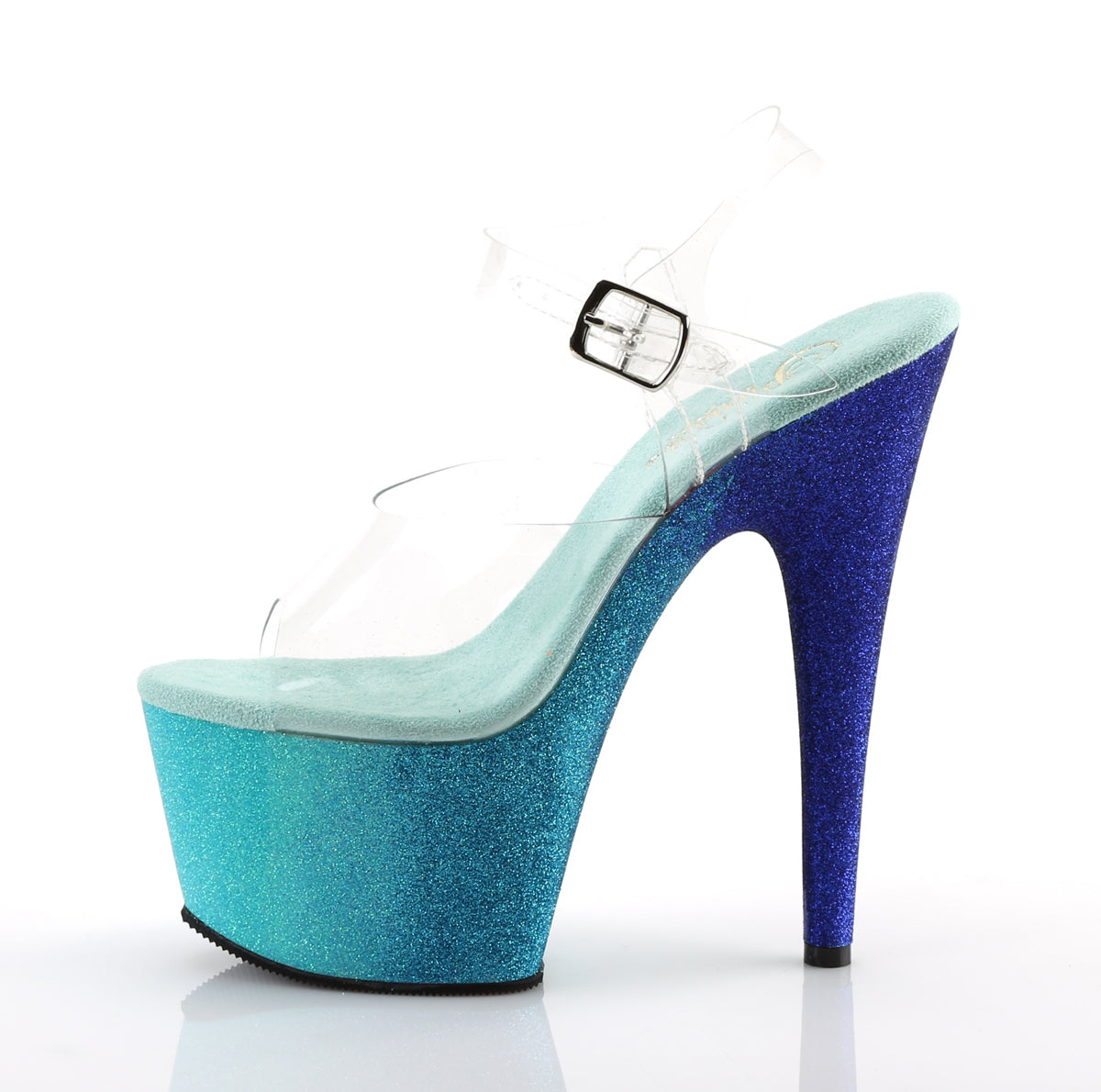 ADORE-708OMBRE Clear/Aqua-Blue Ombre Platform Sandal Pleaser