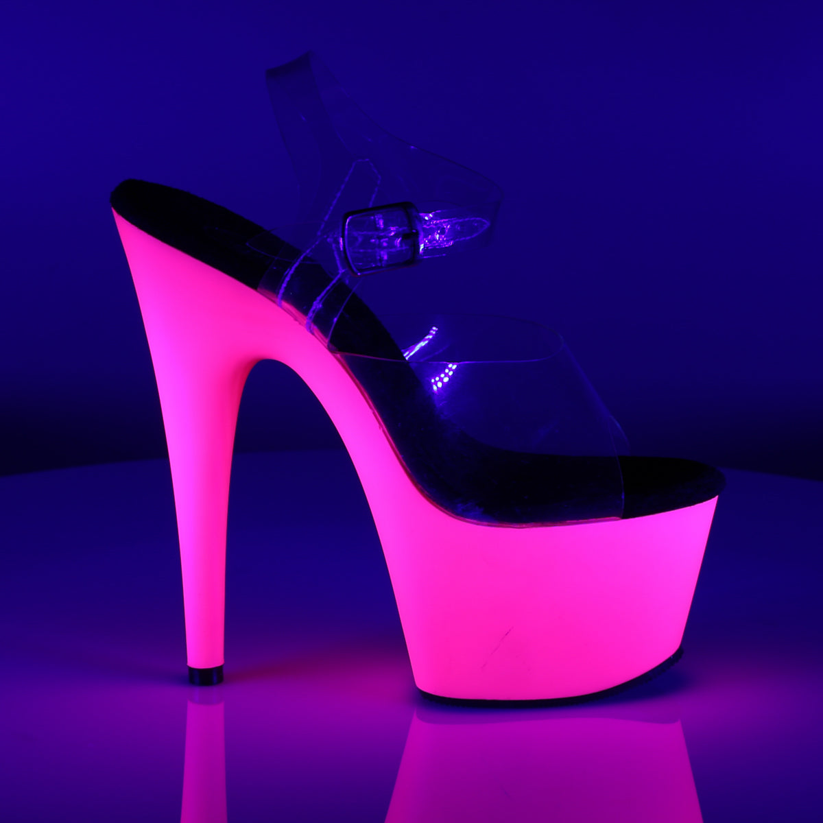 ADORE-708UV Clear/Neon Pink Platform Sandal Pleaser
