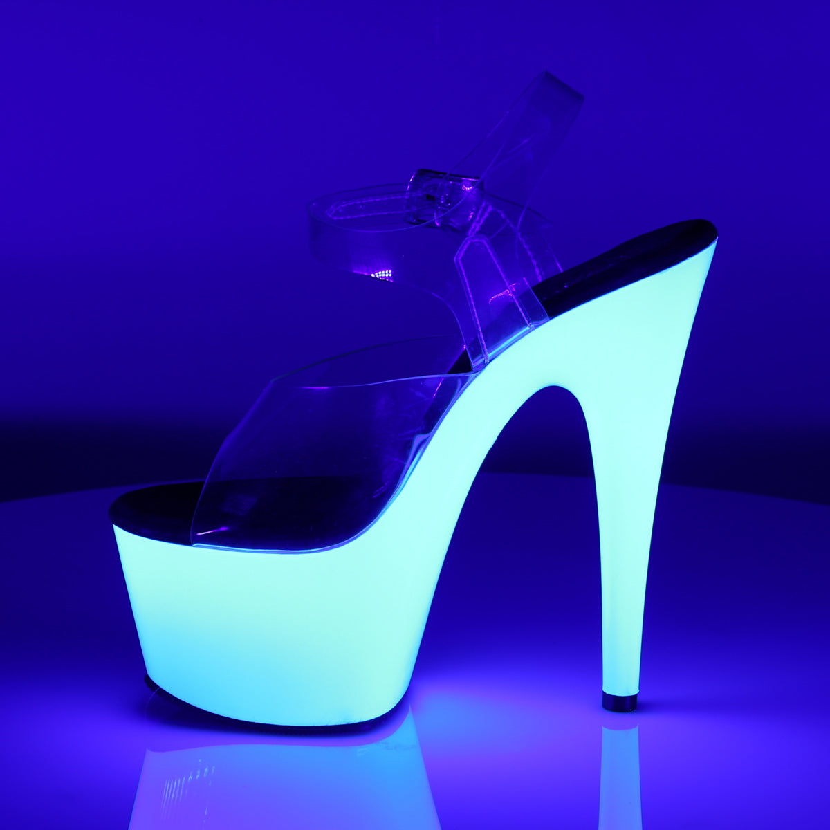 ADORE-708UV Clear/Neon White Platform Sandal Pleaser
