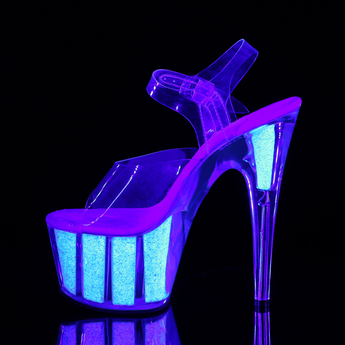 ADORE-708UVG Clear/Neon Opal Glitter Platform Sandal Pleaser
