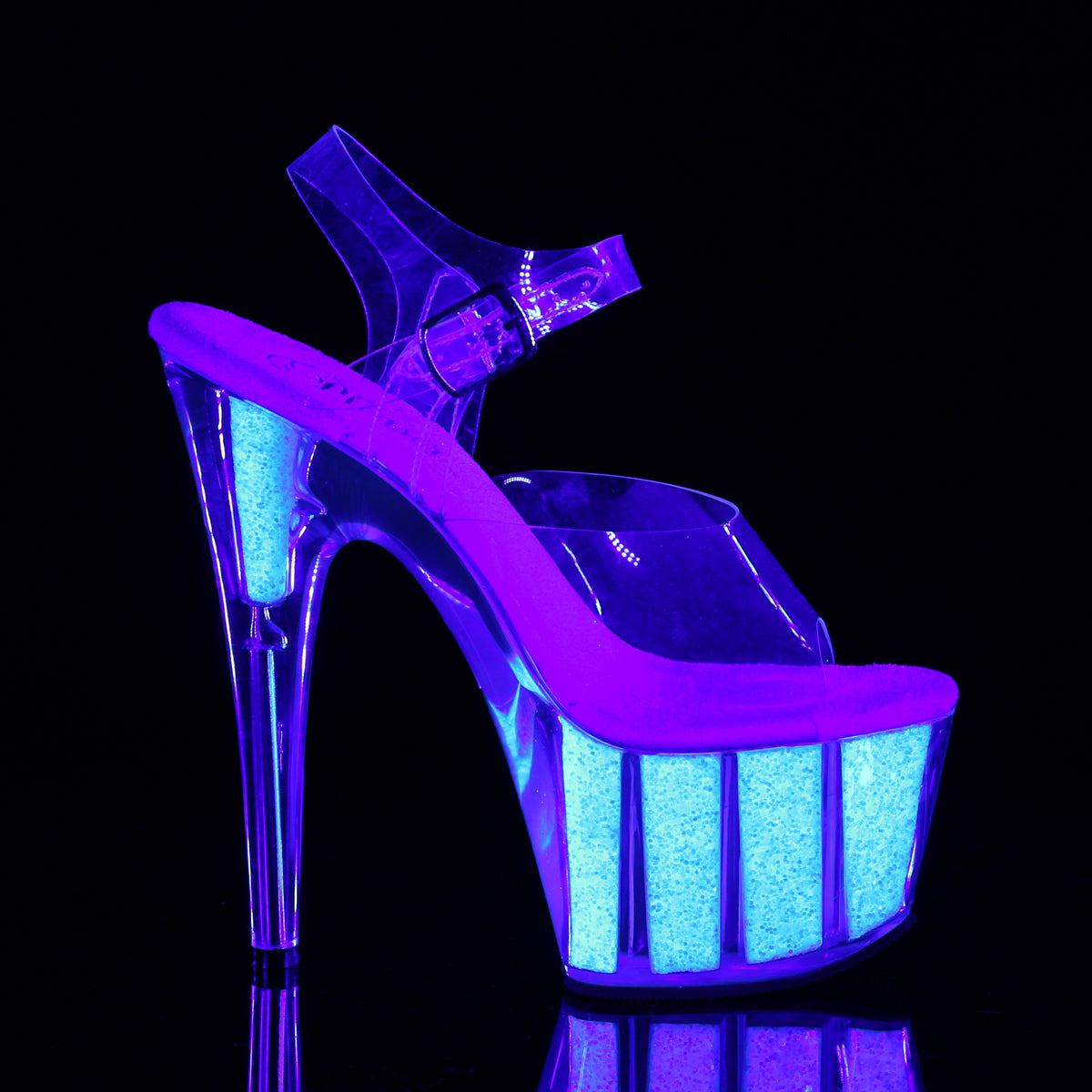 ADORE-708UVG Clear/Neon Opal Glitter Platform Sandal Pleaser
