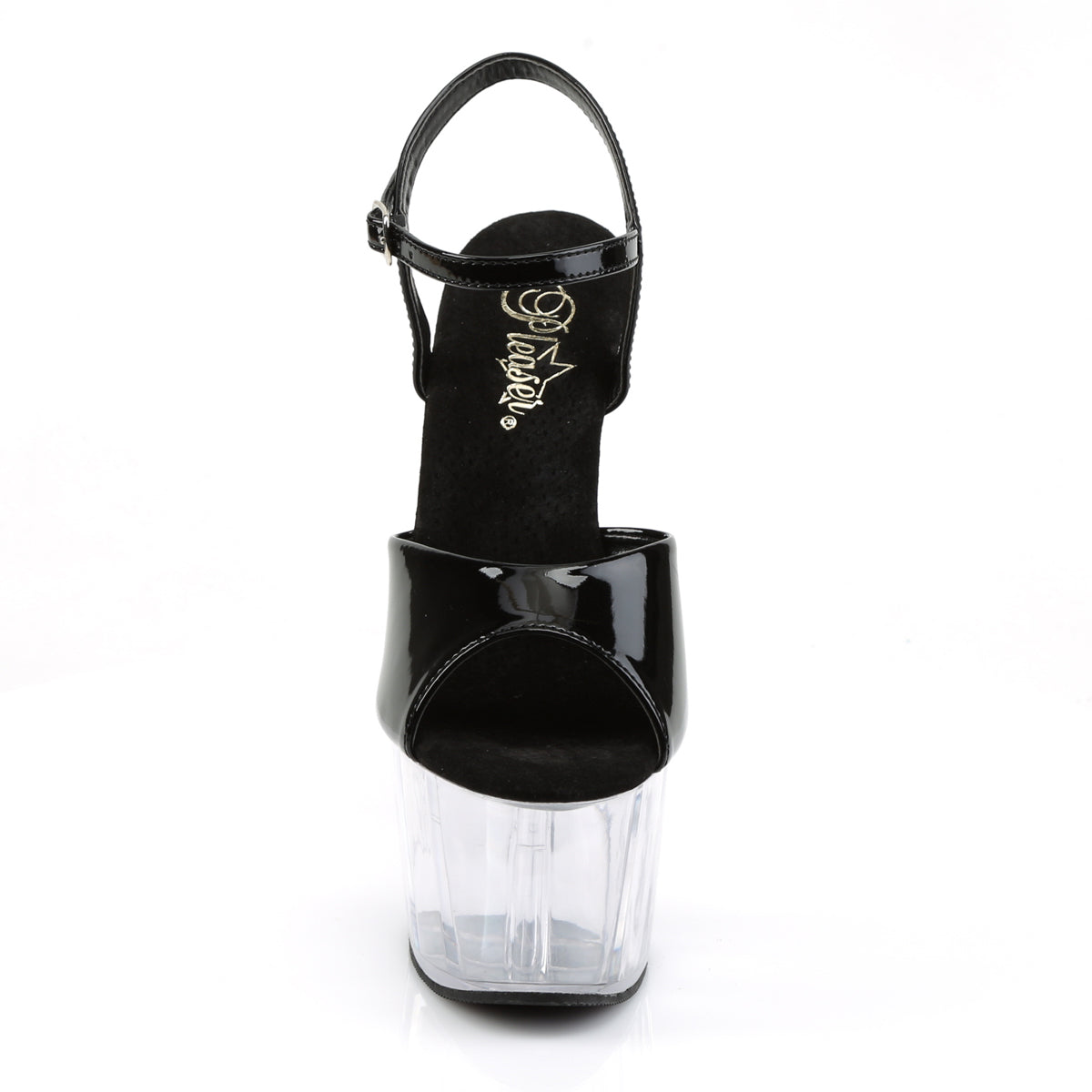 ADORE-709 Black Patent/ Clear Platform Sandal Pleaser