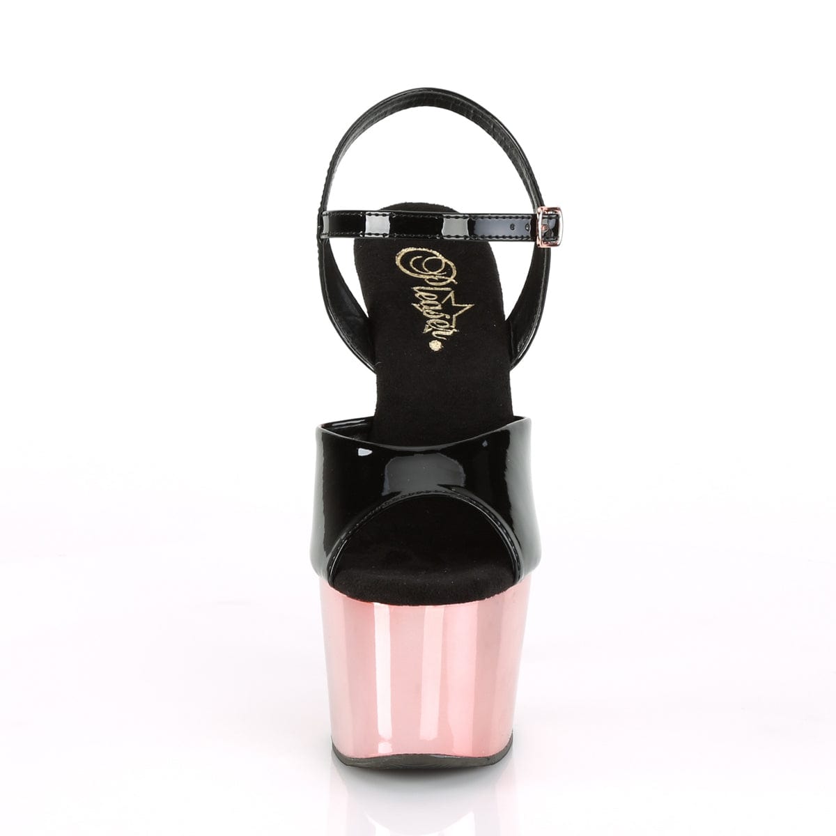 ADORE-709 Black Patent/Rose Gold Chrome Platform Sandal Pleaser US Size (Women's): 5