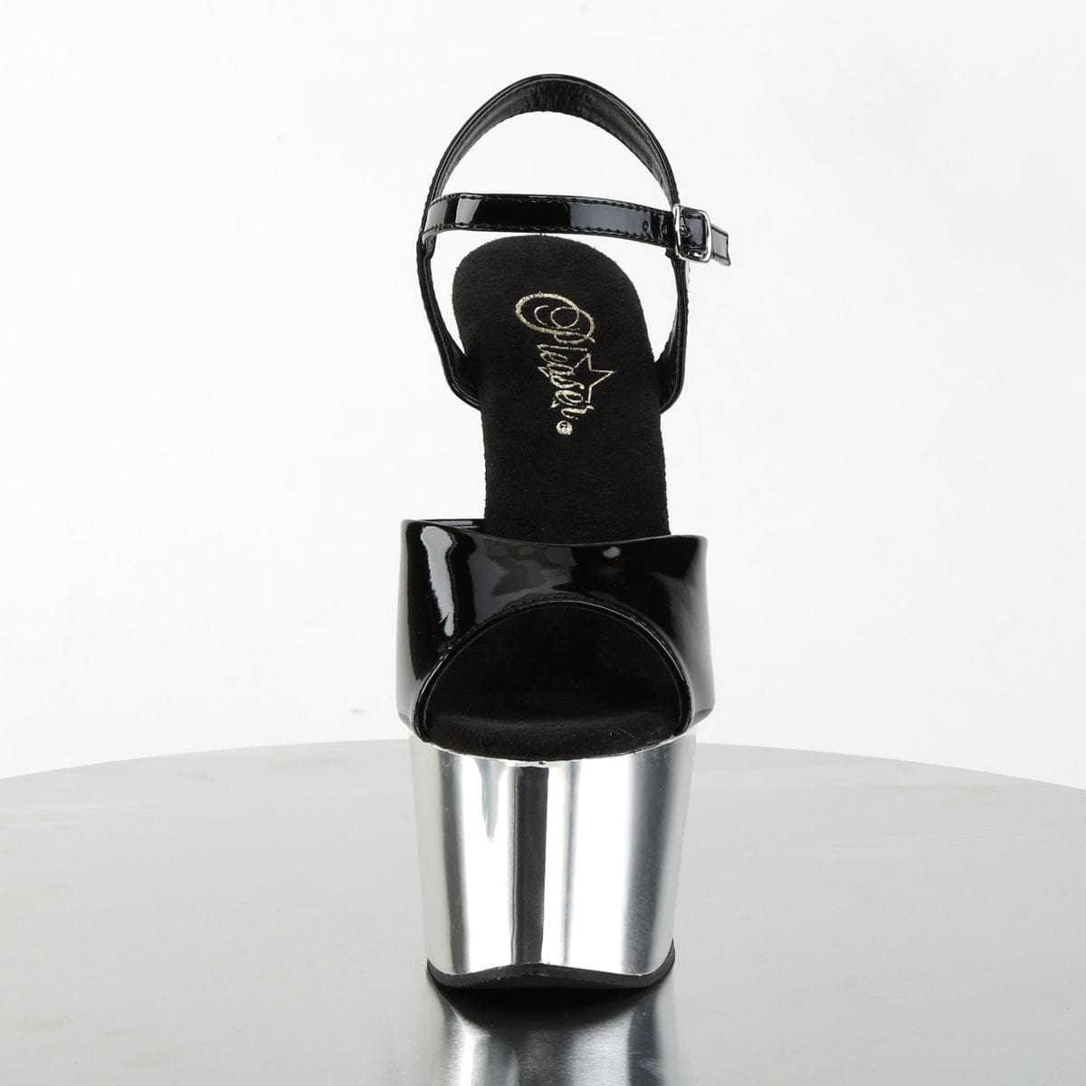ADORE-709 Black Patent/Silver Chrome Platform Sandal Pleaser US Size (Women's): 5