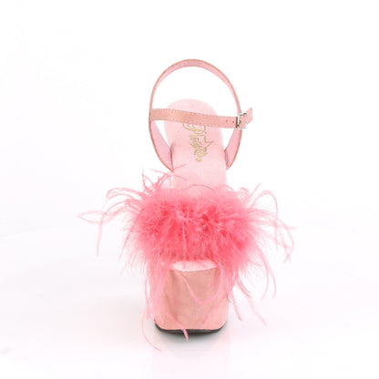 ADORE-709F Baby Pink Faux Suede-Feather/Baby Pink Faux Suede Platform Sandal Pleaser