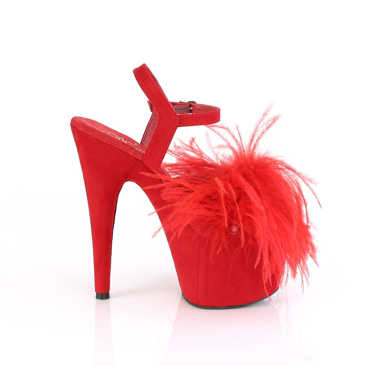 ADORE-709F Red Faux Suede-Feather/Red Faux Suede Platform Sandal Pleaser