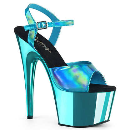 ADORE-709HGCH Turquoise Hologram/Turquoise Chrome Platform Sandal Pleaser