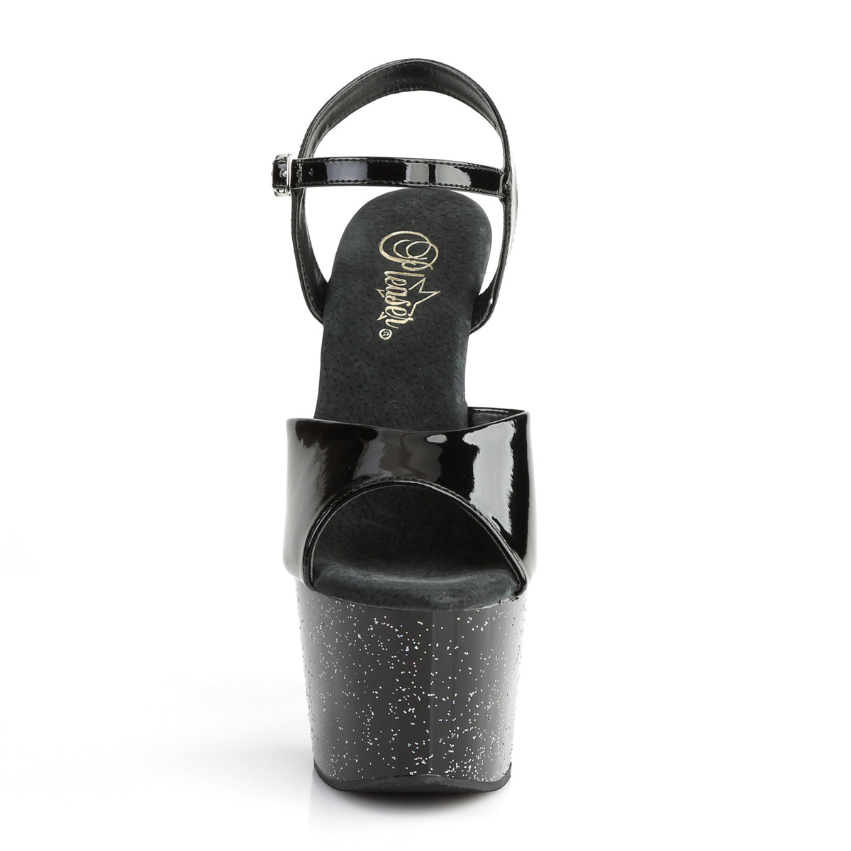 ADORE-709MG Black Patent Platform Sandal Pleaser