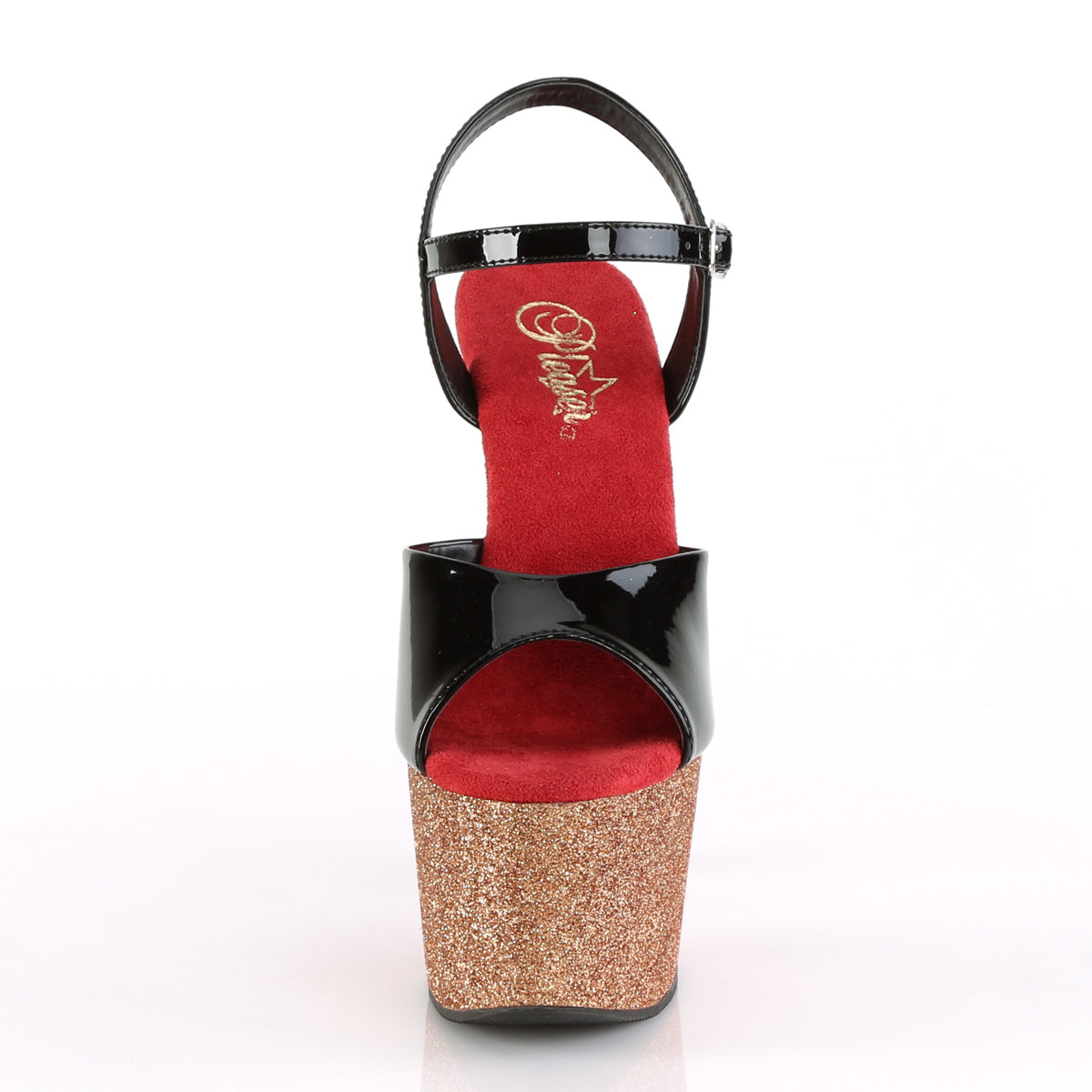 ADORE-709OMBRE Black/Rose Gold-Red Ombre Platform Sandal Pleaser