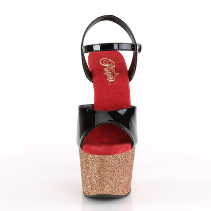 ADORE-709OMBRE Black/Rose Gold-Red Ombre Platform Sandal Pleaser
