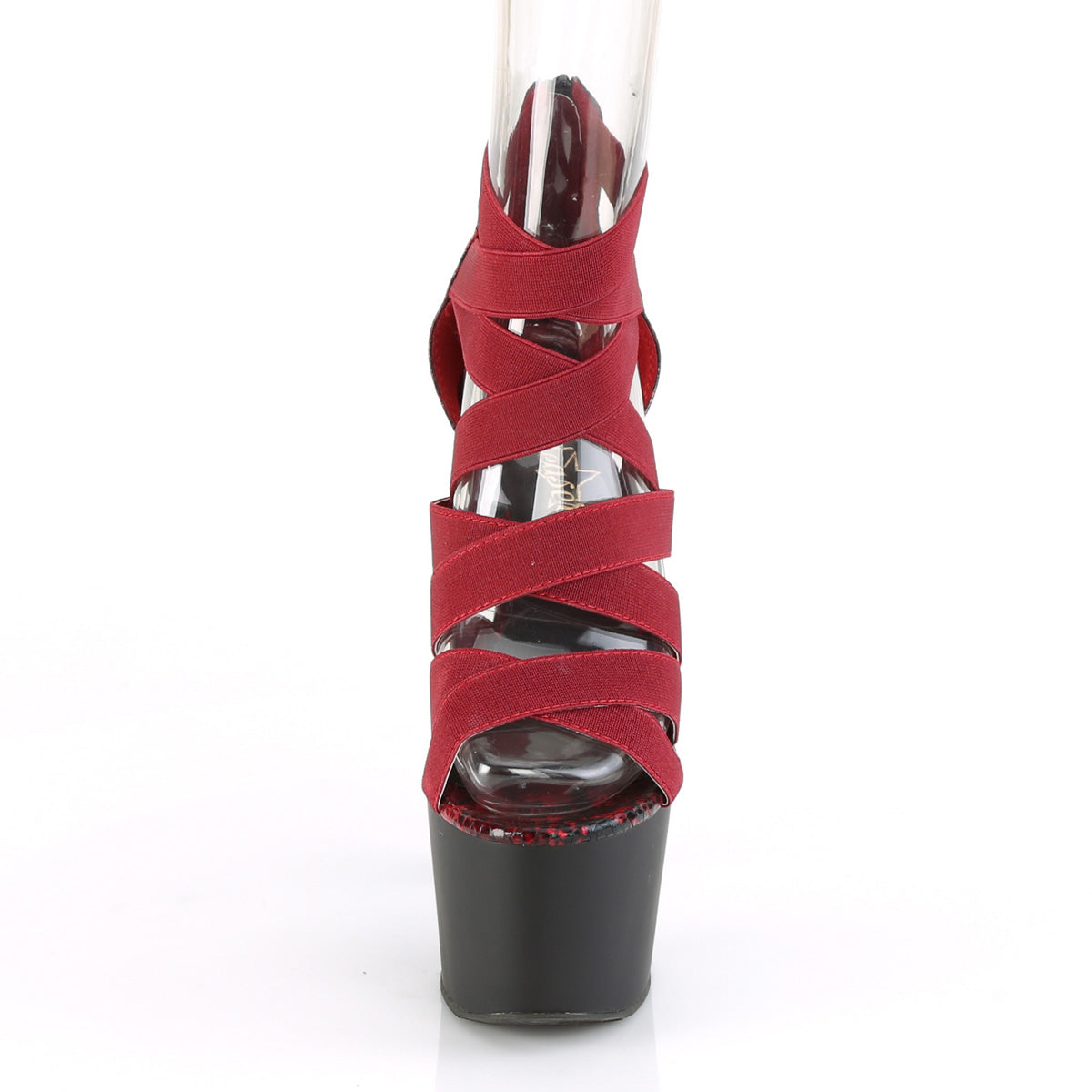 ADORE-748SP Wine Elastic Band-Snake Print Patent Platform Sandal Pleaser