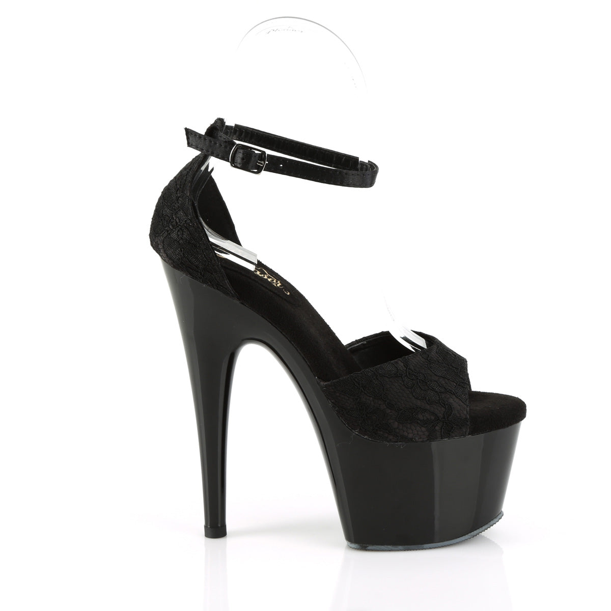 ADORE-768 Black Satin-Black Lace/Black Platform Sandal Pleaser