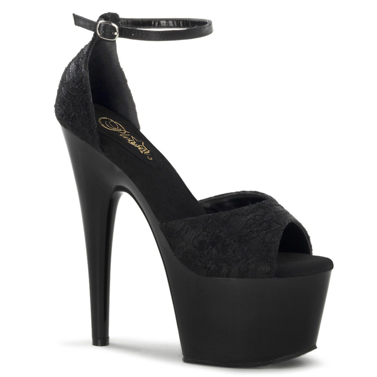 ADORE-768 Black Satin-Black Lace/Black Platform Sandal Pleaser