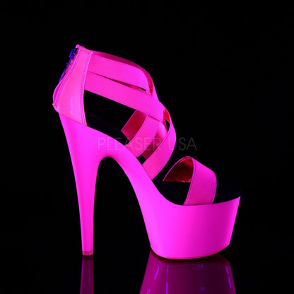 ADORE-769UV Neon Hot Pink Elastic Band-Patent/Neon Hot Pink Platform Sandal Pleaser