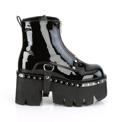 ASHES-100 Black Patent-Vegan Leather Ankle Boot Demonia