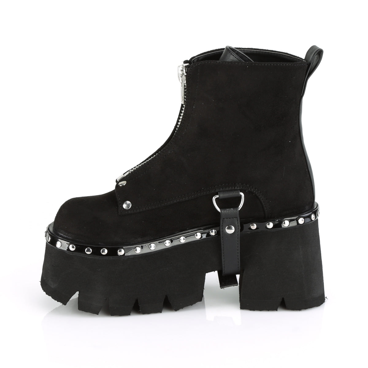 ASHES-100 Black Vegan Suede-Black Vegan Leather Ankle Boot Demonia