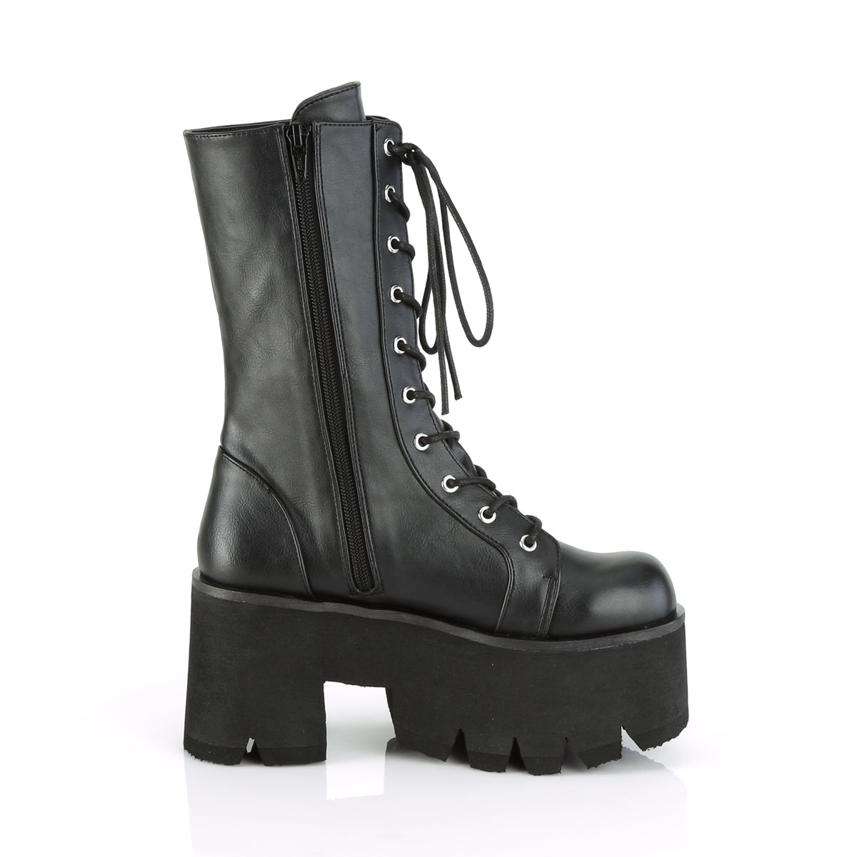 ASHES-105 Black Vegan Leather Mid-Calf Boot Demonia