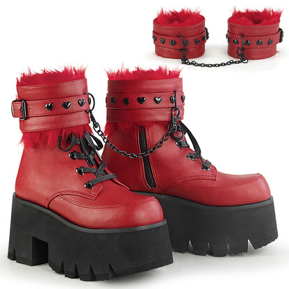 ASHES-57 Red Vegan Leather Ankle Boot Demonia