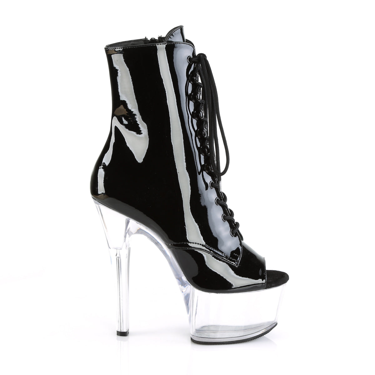 ASPIRE-1021 Black Patent/Clear Ankle Boot Pleaser