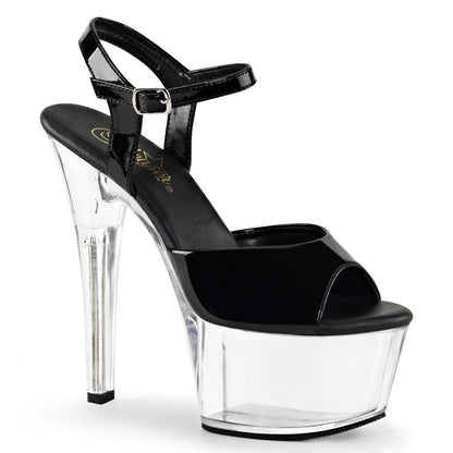 ASPIRE-609 Black Patent/Clear Platform Sandal Pleaser