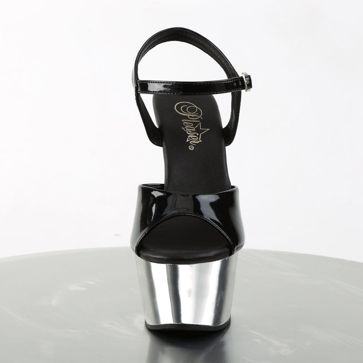 ASPIRE-609 Black Patent/Silver Chrome Platform Sandal Pleaser US Size (Women's): 5