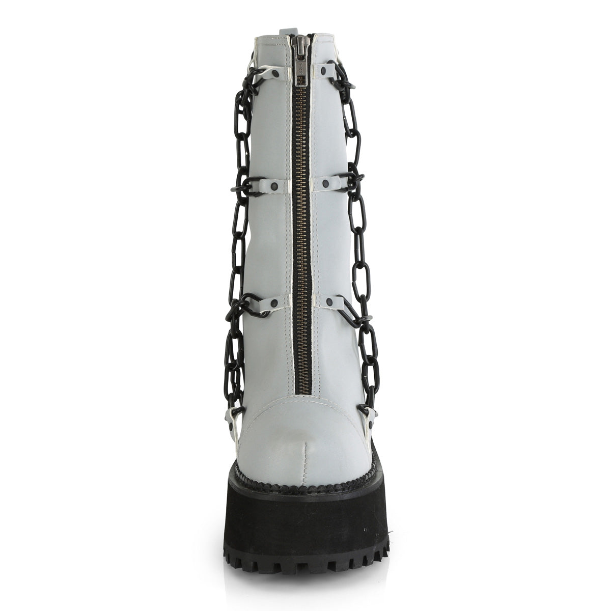 ASSAULT-66 Grey Reflective Vegan Leather Ankle Boot Demonia