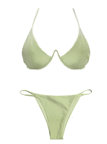 Lime Green Velvet Bikini Set