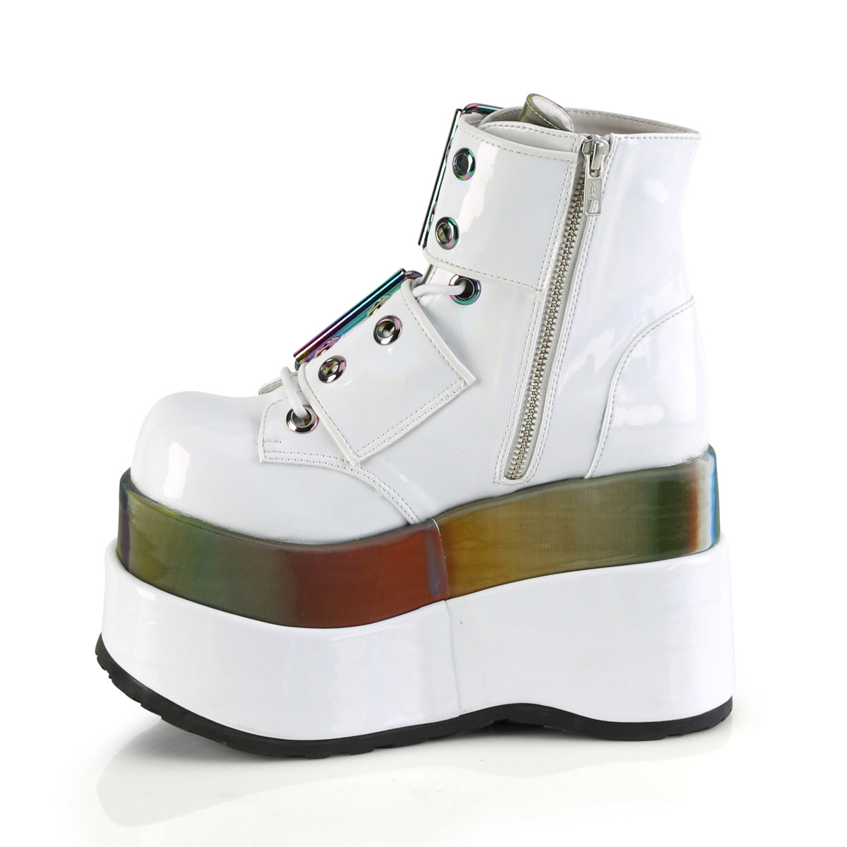 BEAR-104 White Patent-Rainbow Reflective Ankle Boot Demonia