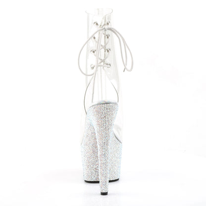 BEJEWELED-1018DM-7 Clear/ Silver Rhinestone Ankle Boot Pleaser