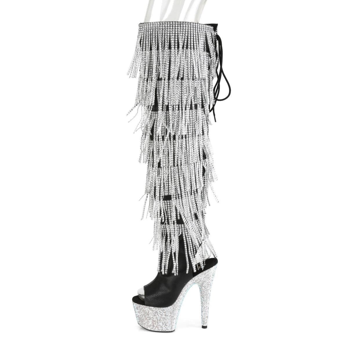 BEJEWELED-3019RSF-7 Black Faux Leather-Silver/Silver Multi Rhinestones Boot Pleaser US Size (Women's): 5