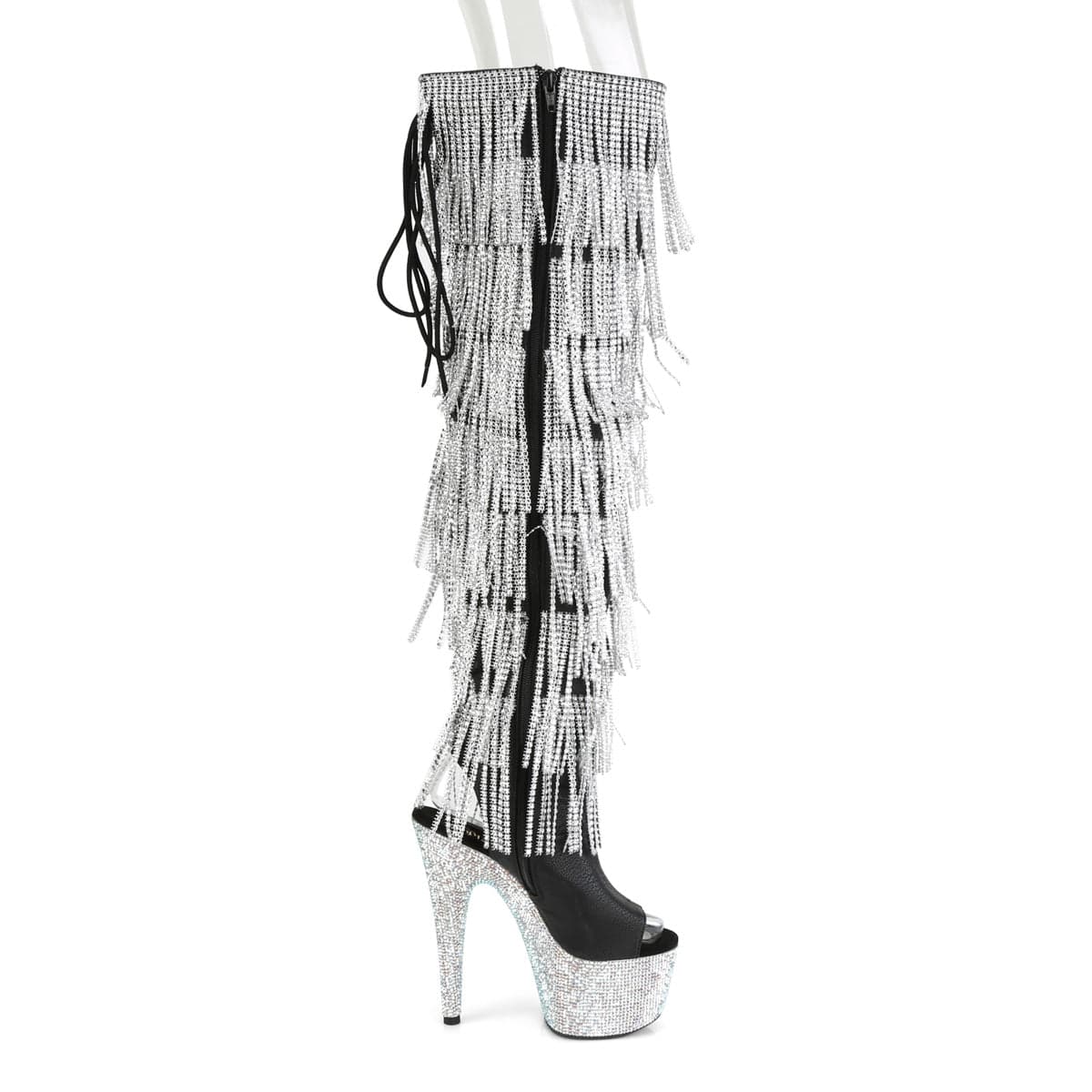 BEJEWELED-3019RSF-7 Black Faux Leather-Silver/Silver Multi Rhinestones Boot Pleaser US Size (Women's): 5