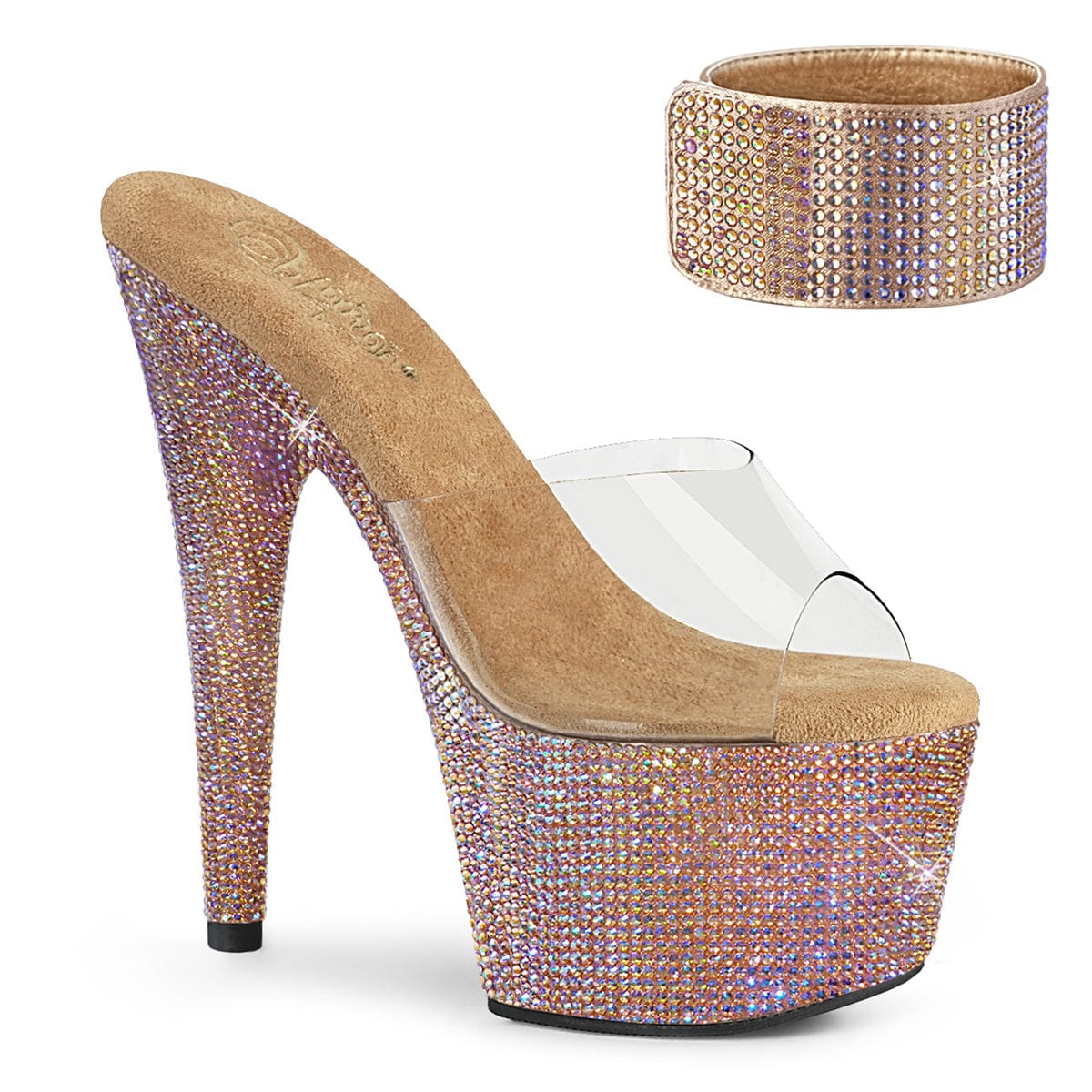 BEJEWELED-712RS Clear/Rose Gold Multi Rhinestone Platform Sandal Pleaser