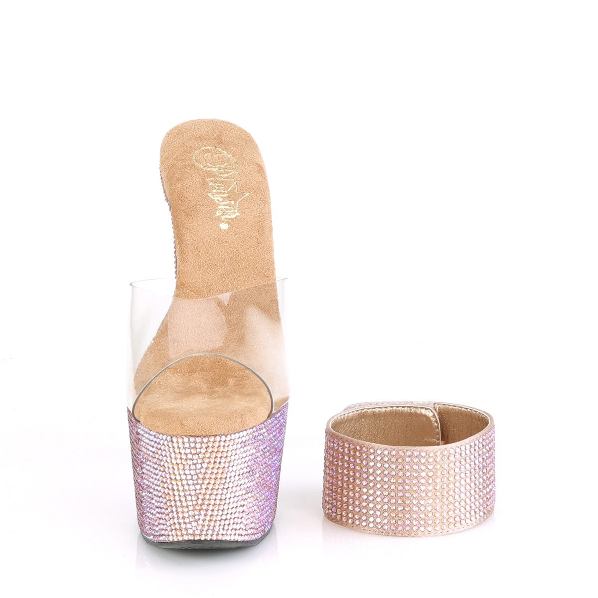 BEJEWELED-712RS Clear/Rose Gold Multi Rhinestones Platform Sandal Pleaser US Size (Women's): 5